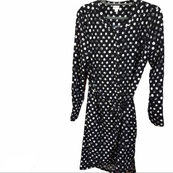 Merona NEW Polka Dot Stretch Shirt Dress Pockets Button Stretch Tunic Minimal L - Picture 3 of 16